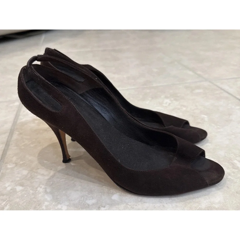 Brian Atwood Womens Brown Suede Open Toe Slingback 3.5" Heels Size 8.5 EU 39 - Picture 2 of 7